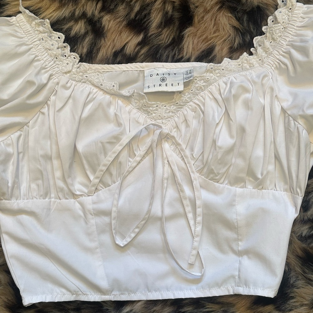 Cream Ruffled Tie Front Crop Blouse